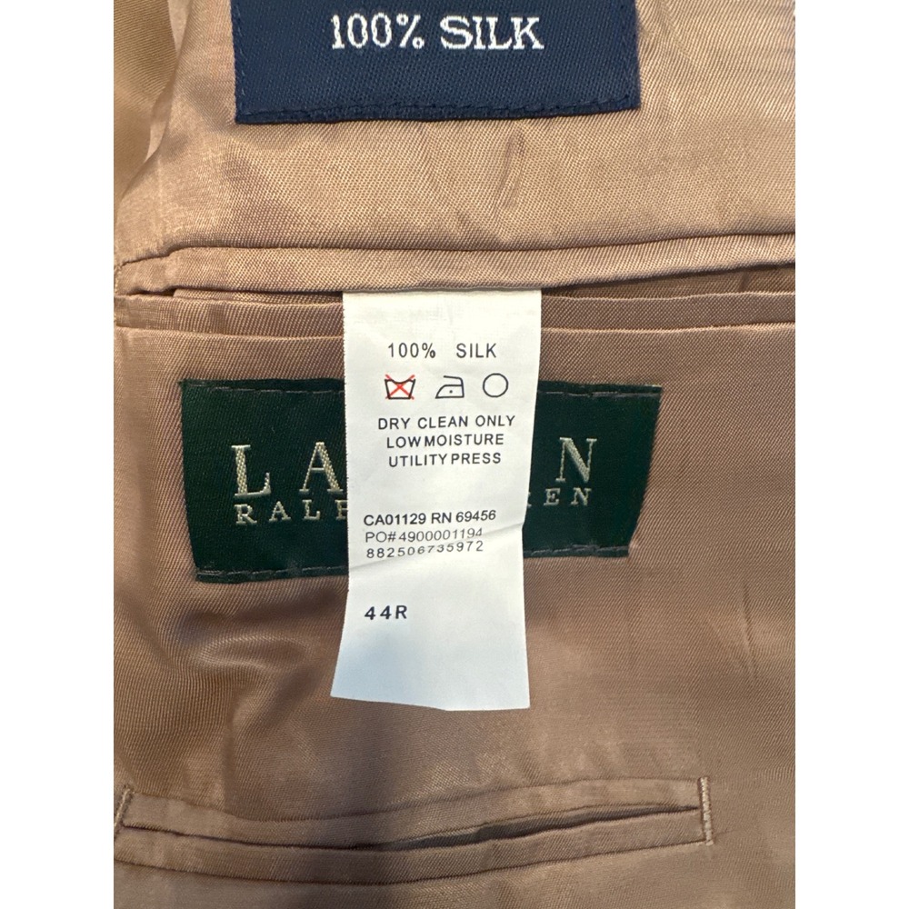 Lauren Ralph Lauren Mens 44R Houndstooth Silk Lined Sport Coat Blazer Tan Brown - Picture 8 of 8